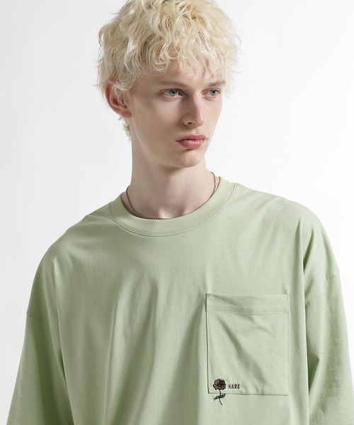HARE(ハレ)の「【接触冷感】ポケットミニロゴカットソー(HARE)(Tシャツ/カットソー・メンズ・ブルー/パープル/ブラック/ホワイト/グレー/ライトグリーン・MEDIUM/SMALL)」の4枚目の写真
