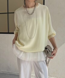 DouDou | 袖ニット切替ドロストジョーゼットブラウス(シャツ/ブラウス)