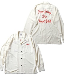 ［HOUSTON ヒューストン］NEW JERSEY EMB RAYON BOWLING L/S SHIRT ニュージャージー ロゴ チェーン刺繍 ボウリングシャツ 長袖 / オープンカラーシャツ / 開襟シャツ