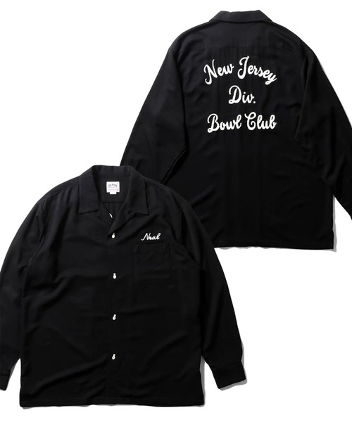 HOUSTON（ヒューストン）の「［HOUSTON ヒューストン］NEW JERSEY EMB RAYON BOWLING L/S SHIRT ニュージャージー ロゴ チェーン刺繍 ボウリングシャツ 長袖 / オープンカラーシャツ / 開襟シャツ（シャツ/ブラウス・メンズ・オフホワイト/ブラック/サーモンピンク・M/XL/L）」の3枚目の写真