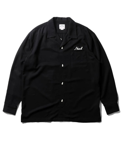HOUSTON（ヒューストン）の「［HOUSTON ヒューストン］NEW JERSEY EMB RAYON BOWLING L/S SHIRT ニュージャージー ロゴ チェーン刺繍 ボウリングシャツ 長袖 / オープンカラーシャツ / 開襟シャツ（シャツ/ブラウス・メンズ・オフホワイト/ブラック/サーモンピンク・M/XL/L）」の6枚目の写真