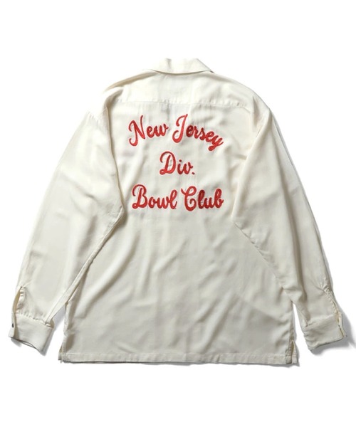 HOUSTON（ヒューストン）の「［HOUSTON ヒューストン］NEW JERSEY EMB RAYON BOWLING L/S SHIRT ニュージャージー ロゴ チェーン刺繍 ボウリングシャツ 長袖 / オープンカラーシャツ / 開襟シャツ（シャツ/ブラウス・メンズ・オフホワイト/ブラック/サーモンピンク・M/XL/L）」の5枚目の写真