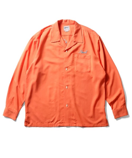 HOUSTON（ヒューストン）の「［HOUSTON ヒューストン］NEW JERSEY EMB RAYON BOWLING L/S SHIRT ニュージャージー ロゴ チェーン刺繍 ボウリングシャツ 長袖 / オープンカラーシャツ / 開襟シャツ（シャツ/ブラウス・メンズ・オフホワイト/ブラック/サーモンピンク・M/XL/L）」の8枚目の写真