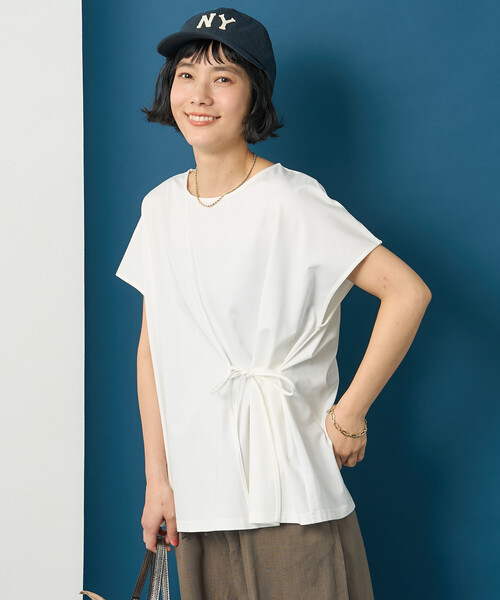 FREAK'S STORE(フリークスストア)の「藤本美貴 × FREAK'S STORE/フリークスストア リボンギャザー半袖Tシャツ(Tシャツ/カットソー・レディース・オフホワイト/ブルー/ブラック・フリ-)」の2枚目の写真