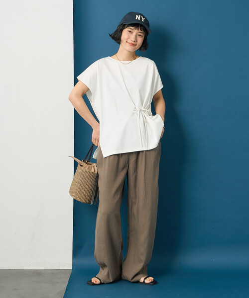FREAK'S STORE(フリークスストア)の「藤本美貴 × FREAK'S STORE/フリークスストア リボンギャザー半袖Tシャツ(Tシャツ/カットソー・レディース・オフホワイト/ブルー/ブラック・フリ-)」の4枚目の写真