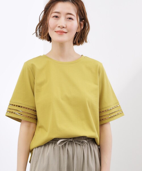 grove(グローブ)の「【二の腕カバー/UV】袖口透かし刺繍Tシャツ(Tシャツ/カットソー・レディース・ブラック/スモーキーグリーン系/レッド系/オフホワイト・02/03/01/04/05)」の13枚目の写真