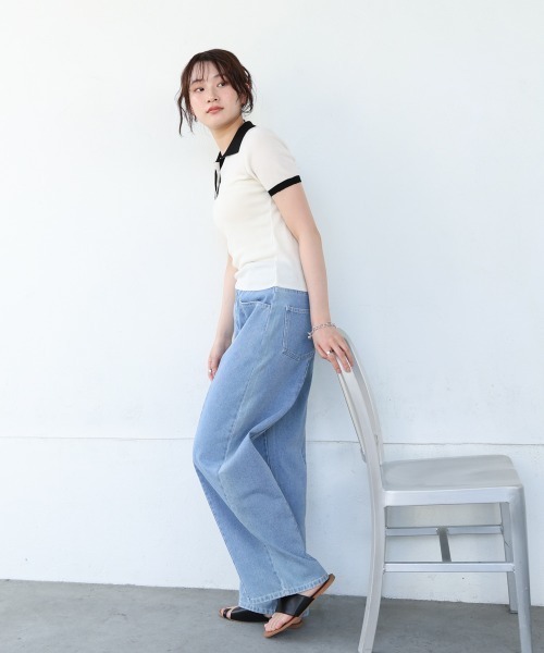 Bab（バブ）の「配色ポロ衿ニットプルオーバー（Tシャツ/カットソー・レディース・アイボリー/ネイビー・MEDIUM）」の6枚目の写真