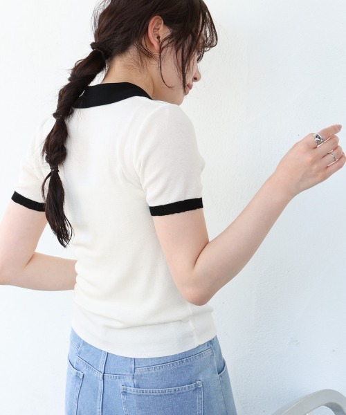 Bab（バブ）の「配色ポロ衿ニットプルオーバー（Tシャツ/カットソー・レディース・アイボリー/ネイビー・MEDIUM）」の10枚目の写真