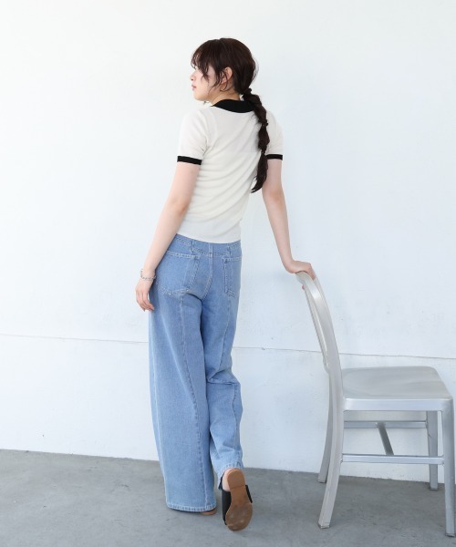 Bab（バブ）の「配色ポロ衿ニットプルオーバー（Tシャツ/カットソー・レディース・アイボリー/ネイビー・MEDIUM）」の11枚目の写真
