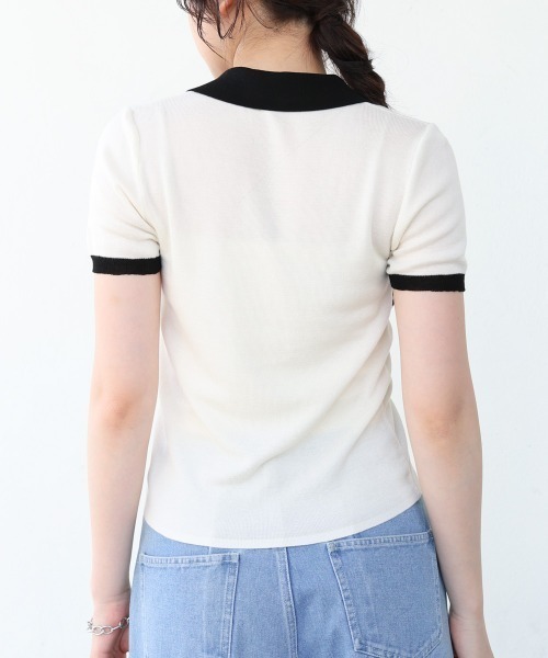 Bab（バブ）の「配色ポロ衿ニットプルオーバー（Tシャツ/カットソー・レディース・アイボリー/ネイビー・MEDIUM）」の13枚目の写真
