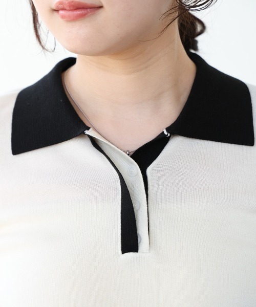 Bab（バブ）の「配色ポロ衿ニットプルオーバー（Tシャツ/カットソー・レディース・アイボリー/ネイビー・MEDIUM）」の14枚目の写真