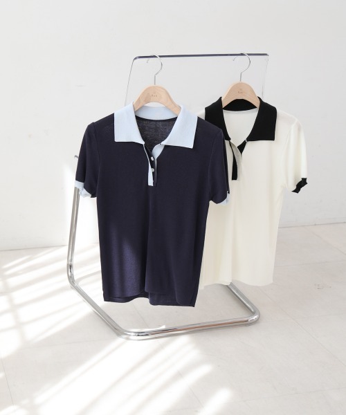 Bab（バブ）の「配色ポロ衿ニットプルオーバー（Tシャツ/カットソー・レディース・アイボリー/ネイビー・MEDIUM）」の17枚目の写真
