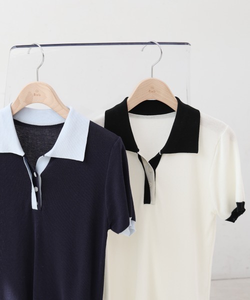 Bab（バブ）の「配色ポロ衿ニットプルオーバー（Tシャツ/カットソー・レディース・アイボリー/ネイビー・MEDIUM）」の18枚目の写真
