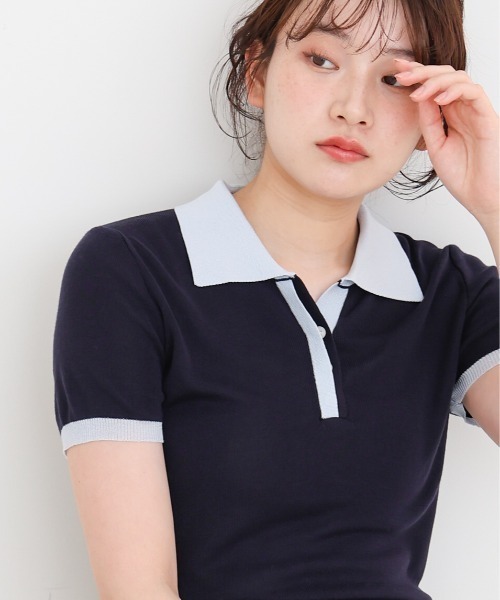 Bab（バブ）の「配色ポロ衿ニットプルオーバー（Tシャツ/カットソー・レディース・アイボリー/ネイビー・MEDIUM）」の20枚目の写真