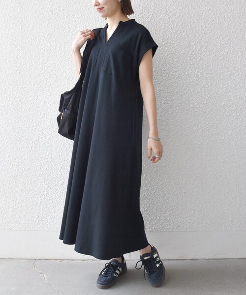 SHIPS any(シップス エニィ)の「SHIPS any:〈接触冷感/汗染み防止加工/洗濯機可能〉スキッパー Aライン ワンピース(ワンピース・レディース・グレー系その他/ブラック/ブルー・ONE SIZE)」の8枚目の写真