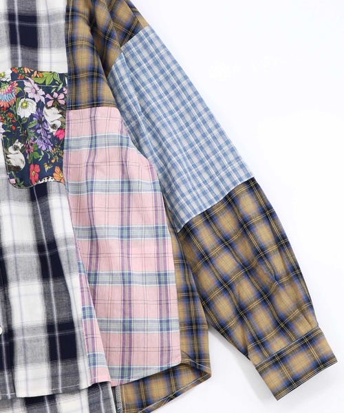 ScoLar（スカラー）の「161673：チェックorストライプ 総柄アシメパッチワークシャツ（シャツ/ブラウス・レディース・ブラック/ブルー・M）」の11枚目の写真