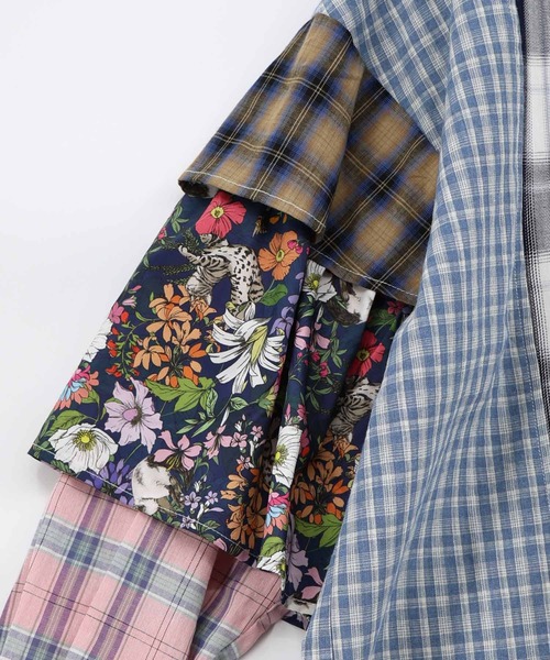 ScoLar（スカラー）の「161673：チェックorストライプ 総柄アシメパッチワークシャツ（シャツ/ブラウス・レディース・ブラック/ブルー・M）」の12枚目の写真