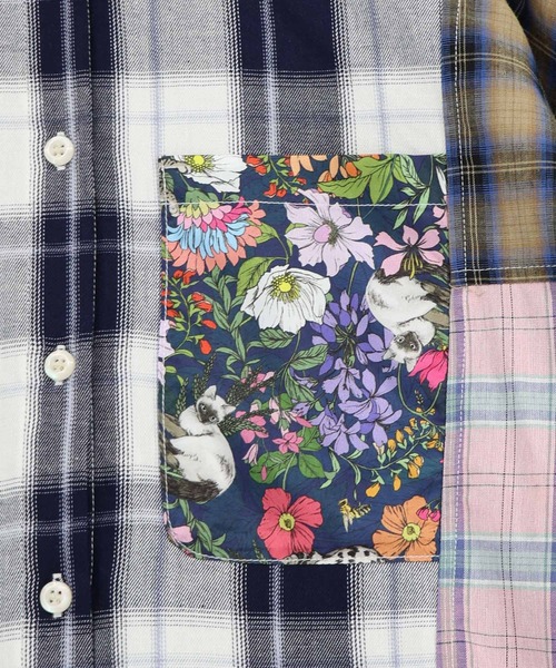 ScoLar（スカラー）の「161673：チェックorストライプ 総柄アシメパッチワークシャツ（シャツ/ブラウス・レディース・ブラック/ブルー・M）」の13枚目の写真