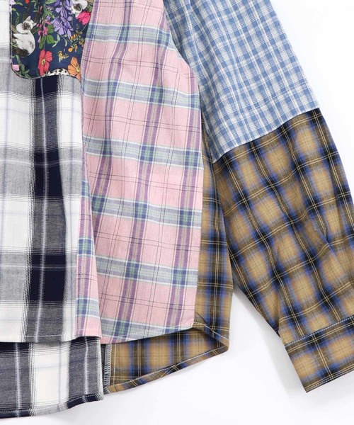 ScoLar（スカラー）の「161673：チェックorストライプ 総柄アシメパッチワークシャツ（シャツ/ブラウス・レディース・ブラック/ブルー・M）」の14枚目の写真