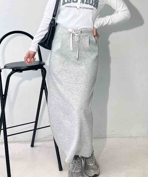 AS KNOW AS plus（アズノゥアズプラス）の「〇スフレ Iラインタイトロングスカート  セットアップ対応アイテム（スカート・レディース・ネイビー/杢グレー/チャコールグレー・FREE）」の3枚目の写真