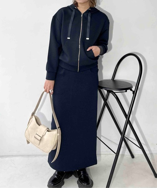 AS KNOW AS plus（アズノゥアズプラス）の「〇スフレ Iラインタイトロングスカート  セットアップ対応アイテム（スカート・レディース・ネイビー/杢グレー/チャコールグレー・FREE）」の9枚目の写真