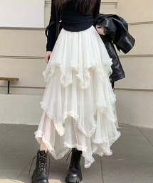 somnium（ソムニウム）の「チュールロングスカート / レディース ティアード ボリューム フリル フレアスカート 韓国ファッション（スカート）」