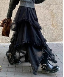 somnium（ソムニウム）の「チュールロングスカート / レディース ティアード ボリューム フリル フレアスカート 韓国ファッション（スカート）」