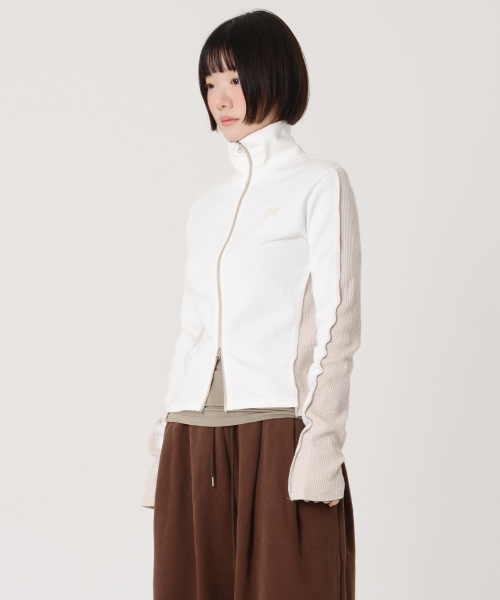 PIECEMAKER（ピースメーカー）の「カットオフミックスドツーウェイジップアップジャケット（アイボリー）（ナイロンジャケット・レディース・その他・FREE）」の4枚目の写真