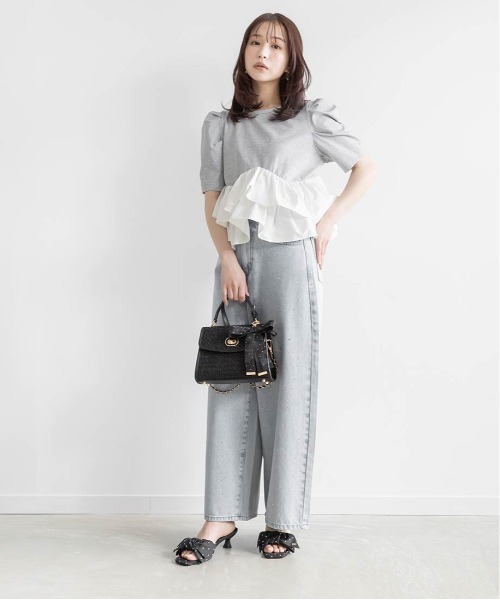 RANDA（ランダ）の「タフタフリルペプラムTシャツ（Tシャツ/カットソー・レディース・イエロー/ホワイト/グレー・FREE）」の6枚目の写真