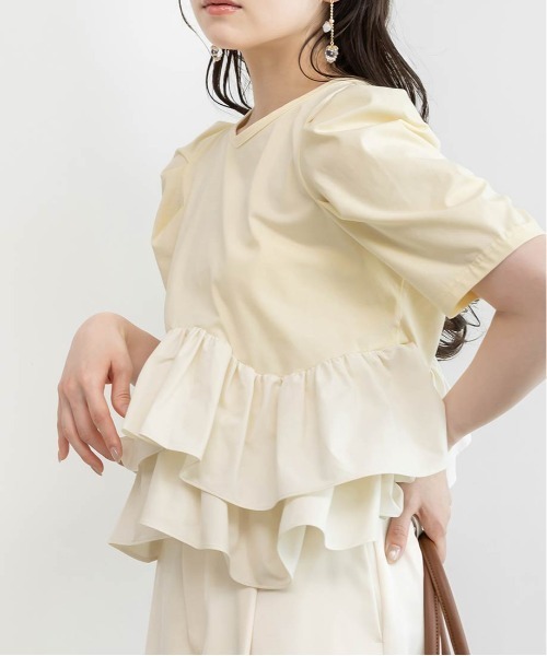 RANDA（ランダ）の「タフタフリルペプラムTシャツ（Tシャツ/カットソー・レディース・イエロー/ホワイト/グレー・FREE）」の11枚目の写真