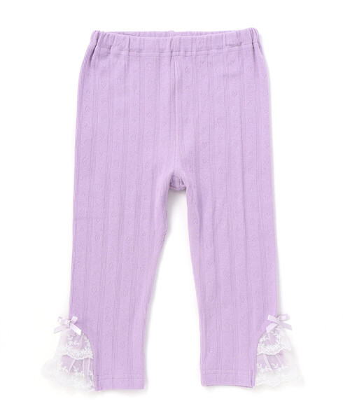 SLAP SLIP(スラップスリップ)の「裾チュールレース7分丈レギンス(80~120cm)(レギンス/スパッツ・キッズ・ホワイト/パープル・80cm/90cm/120cm/100cm/110cm)」の2枚目の写真