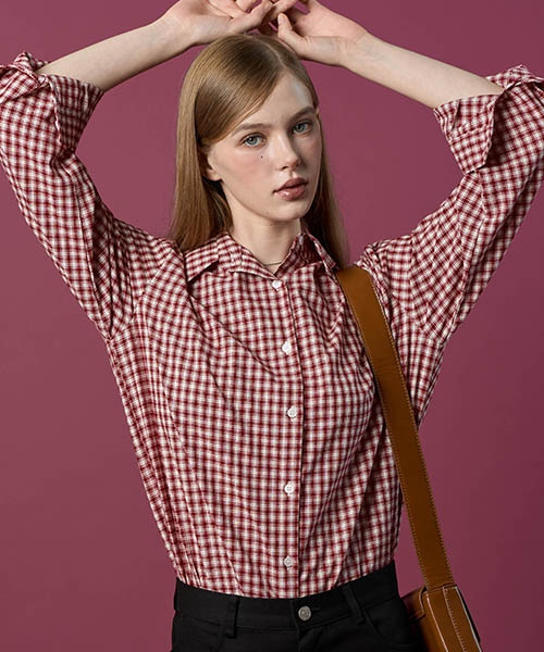 KOLEAT（コレット）の「デイリー外起毛クラシックオーバーサイズギンガムチェックシャツ[RED]長袖Tシャツver.（シャツ/ブラウス・レディース・その他・FREE）」の2枚目の写真