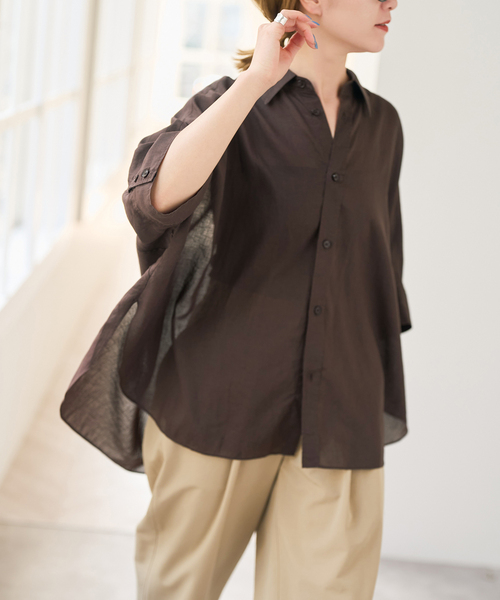 Spick & Span（スピックアンドスパン）の「ラミーブレンドドルマンスリーブシャツ（シャツ/ブラウス・レディース・ブラウン/その他7/マルチ・FREE）」の9枚目の写真