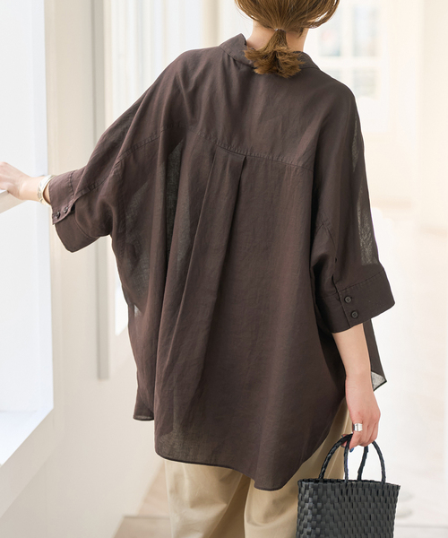 Spick & Span（スピックアンドスパン）の「ラミーブレンドドルマンスリーブシャツ（シャツ/ブラウス・レディース・ブラウン/その他7/マルチ・FREE）」の12枚目の写真