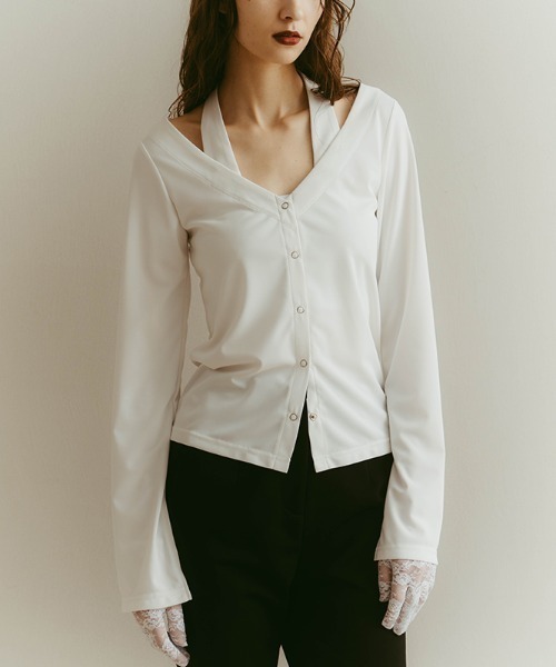 ILANIS(イラニス)の「2way Ease Cardigan(Tシャツ/カットソー・レディース・ブラック/オフホワイト/ライトブルー・FREE)」の2枚目の写真