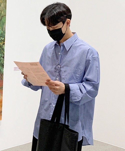 [NOWLE] Stripe Regular Collar Loose Shirt / Broad Shirt