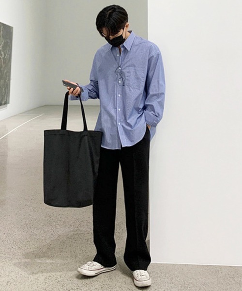 NOWLE(ノウル)の「【NOWLE】ストライプ レギュラーカラー ルーズシャツ / ブロードシャツ(シャツ/ブラウス・メンズ・ブルー/ブラック・MEDIUM/LARGE)」の8枚目の写真