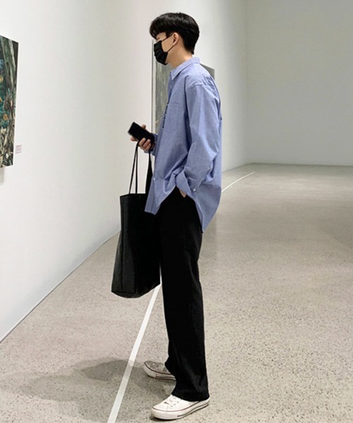 NOWLE(ノウル)の「【NOWLE】ストライプ レギュラーカラー ルーズシャツ / ブロードシャツ(シャツ/ブラウス・メンズ・ブルー/ブラック・MEDIUM/LARGE)」の13枚目の写真