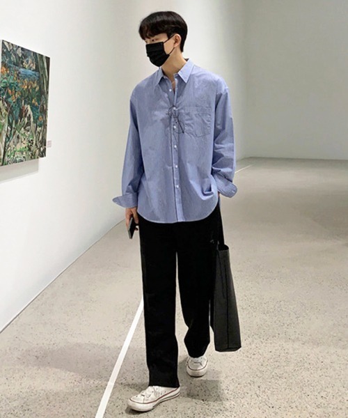 NOWLE(ノウル)の「【NOWLE】ストライプ レギュラーカラー ルーズシャツ / ブロードシャツ(シャツ/ブラウス・メンズ・ブルー/ブラック・MEDIUM/LARGE)」の14枚目の写真