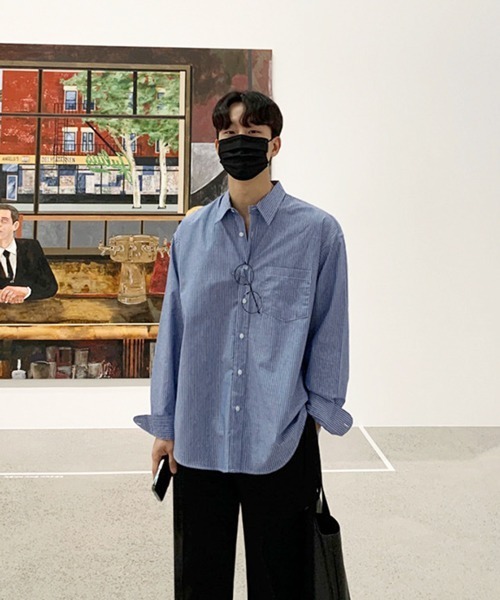 NOWLE(ノウル)の「【NOWLE】ストライプ レギュラーカラー ルーズシャツ / ブロードシャツ(シャツ/ブラウス・メンズ・ブルー/ブラック・MEDIUM/LARGE)」の18枚目の写真
