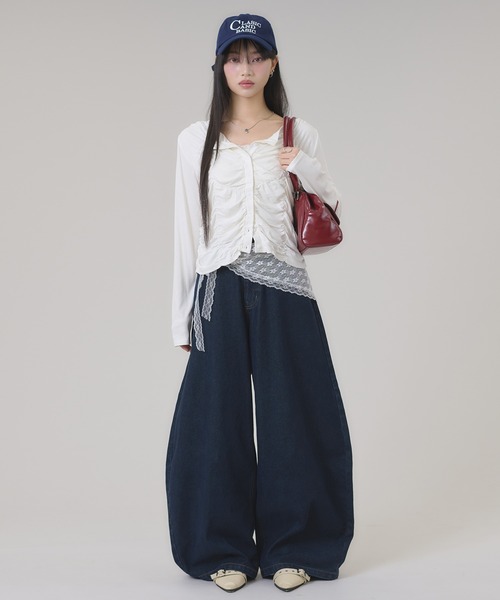 apres jour mignon(アプレジュールミニョン)の「シャーリングカットカーディガン(カーディガン/ボレロ・レディース・ネイビー/杢グレー/オフホワイト・フリー/LARGE)」の4枚目の写真