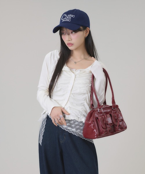 apres jour mignon(アプレジュールミニョン)の「シャーリングカットカーディガン(カーディガン/ボレロ・レディース・ネイビー/杢グレー/オフホワイト・フリー/LARGE)」の9枚目の写真