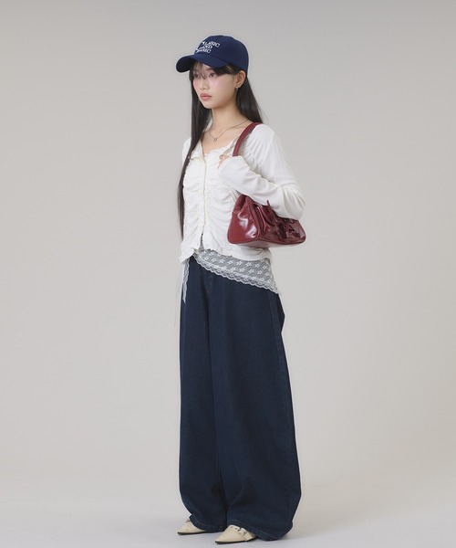 apres jour mignon(アプレジュールミニョン)の「シャーリングカットカーディガン(カーディガン/ボレロ・レディース・ネイビー/杢グレー/オフホワイト・フリー/LARGE)」の14枚目の写真