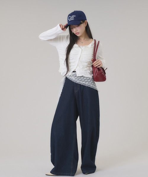 apres jour mignon(アプレジュールミニョン)の「シャーリングカットカーディガン(カーディガン/ボレロ・レディース・ネイビー/杢グレー/オフホワイト・フリー/LARGE)」の12枚目の写真