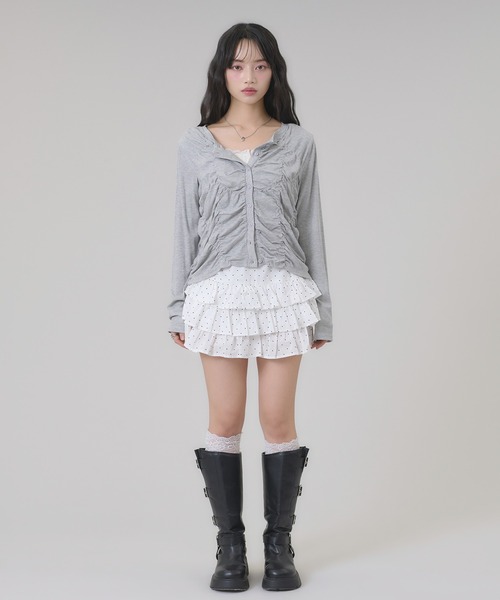 apres jour mignon(アプレジュールミニョン)の「シャーリングカットカーディガン(カーディガン/ボレロ・レディース・ネイビー/杢グレー/オフホワイト・フリー/LARGE)」の21枚目の写真