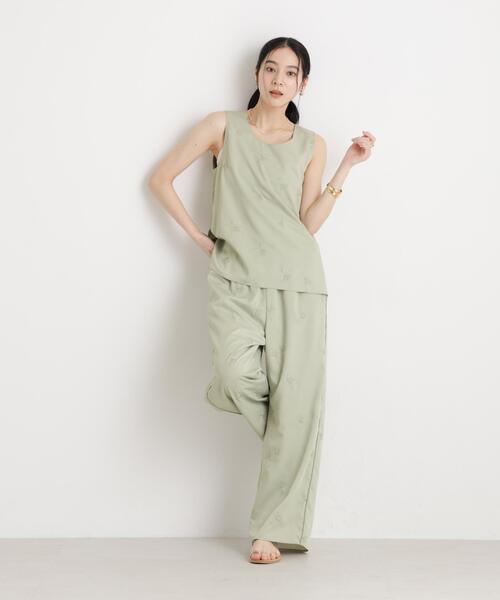 Yourelia　生地合わせ 刺繍ツイルイージーワイドパンツ(セットアップ可)（その他パンツ