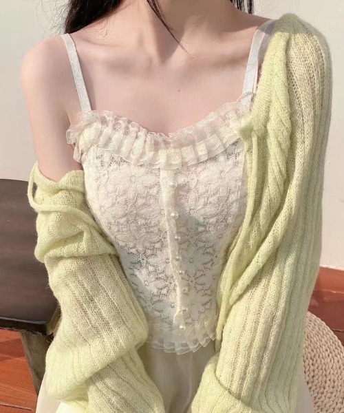Mejoul(メジュール)の「【2026春夏新作】カップ付パールボタンレース切り替えコルセット風キャミソール(キャミソール・レディース・ホワイト/ブラック・F)」の14枚目の写真