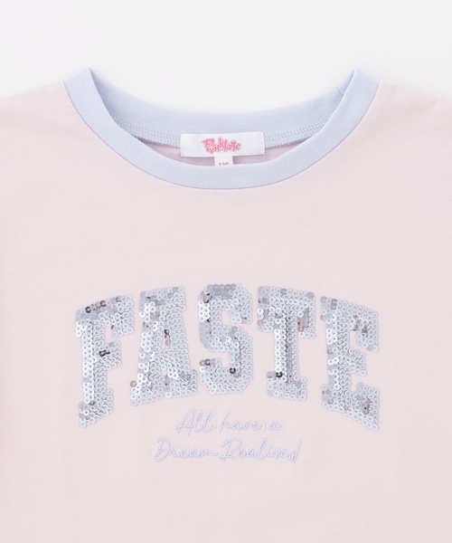 PINK-latte(ピンクラテ)の「【接触冷感】キラキラカレッジリンガー半袖Tシャツ(Tシャツ/カットソー・キッズ・ミント/チャコール/オフホワイト/ライトピンク・120cm/140cm/150cm/160cm/130cm)」の6枚目の写真