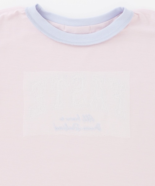 PINK-latte(ピンクラテ)の「【接触冷感】キラキラカレッジリンガー半袖Tシャツ(Tシャツ/カットソー・キッズ・ミント/チャコール/オフホワイト/ライトピンク・120cm/140cm/150cm/160cm/130cm)」の9枚目の写真