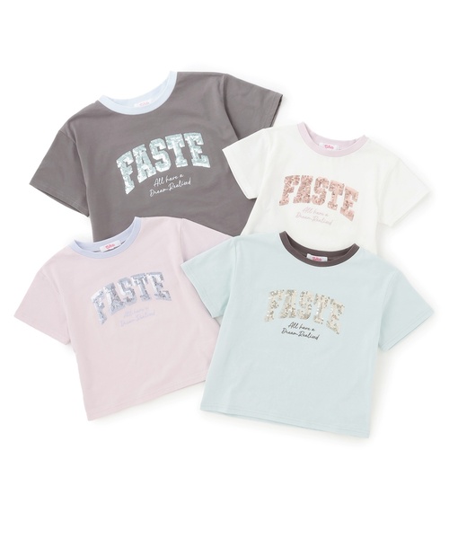 PINK-latte(ピンクラテ)の「【接触冷感】キラキラカレッジリンガー半袖Tシャツ(Tシャツ/カットソー・キッズ・ミント/チャコール/オフホワイト/ライトピンク・120cm/140cm/150cm/160cm/130cm)」の11枚目の写真